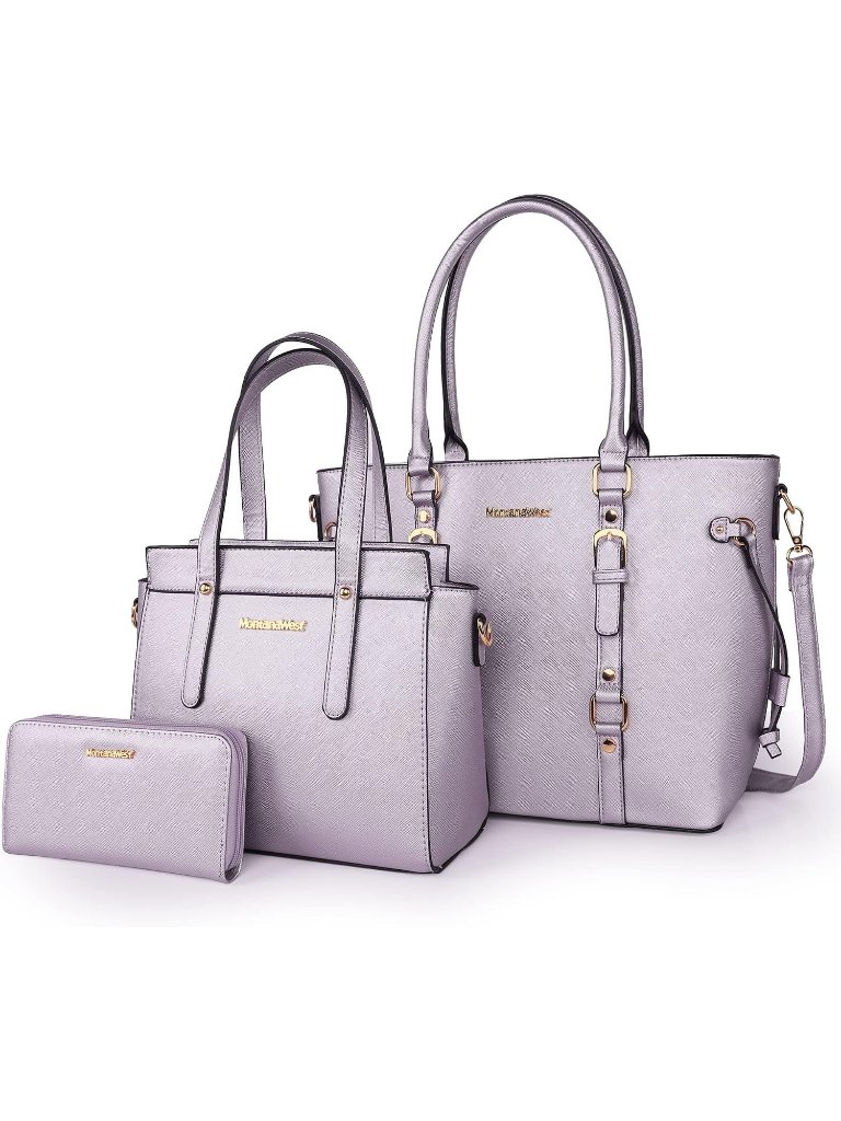 Women's Purple Montana West 3pc Tote Bag Wallet Set Satchel Purse